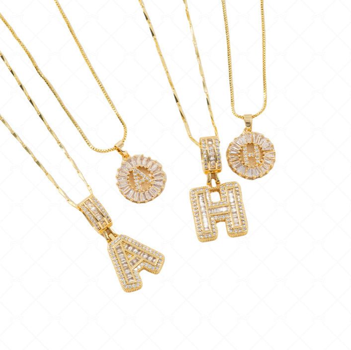 Cross border popular hip-hop style full diamond rock sugar letter pendant, copper inlaid zircon gold-plated necklace, couple's letter set Style_1 A