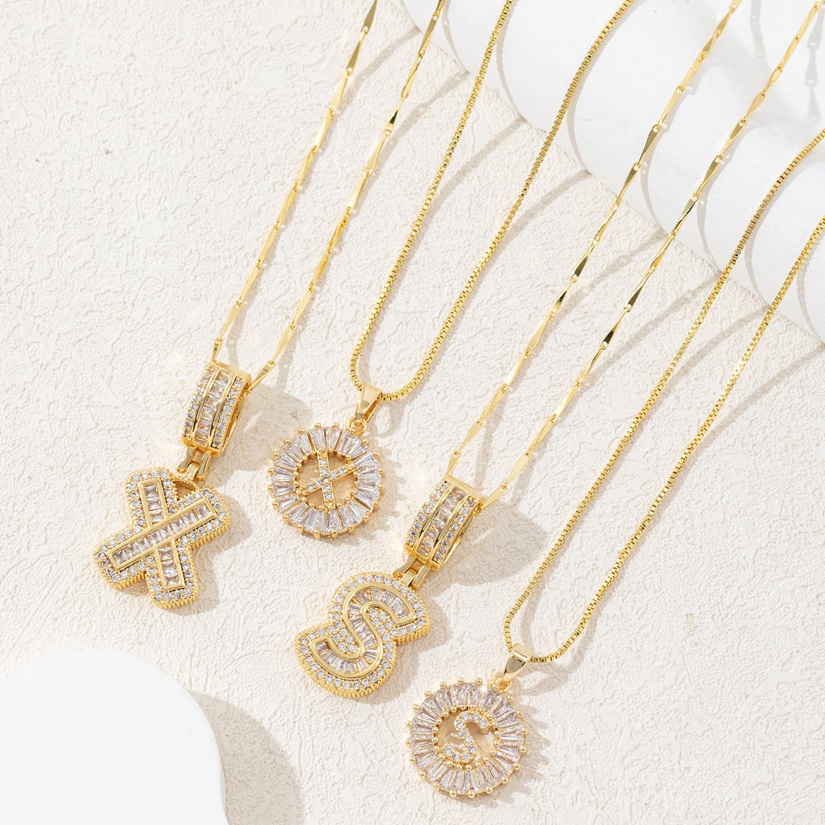 Cross border popular hip-hop style full diamond rock sugar letter pendant, copper inlaid zircon gold-plated necklace, couple's letter set Style_1 A