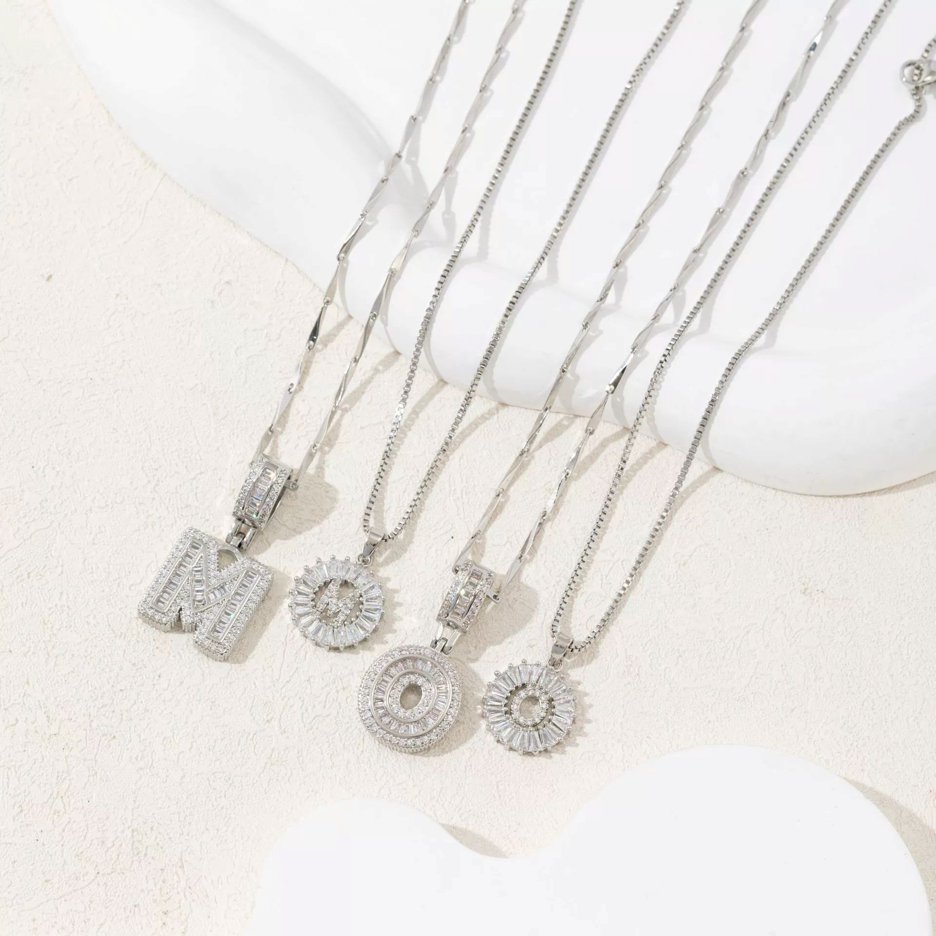 Cross border popular hip-hop style full diamond rock sugar letter pendant, copper inlaid zircon gold-plated necklace, couple's letter set Style_1 A