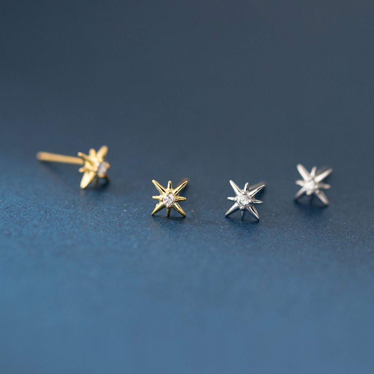 silver zircon octagonal star earrings for women, light luxury, high-end, versatile temperament, niche personality, geometric symmetry earrings golden pure silver