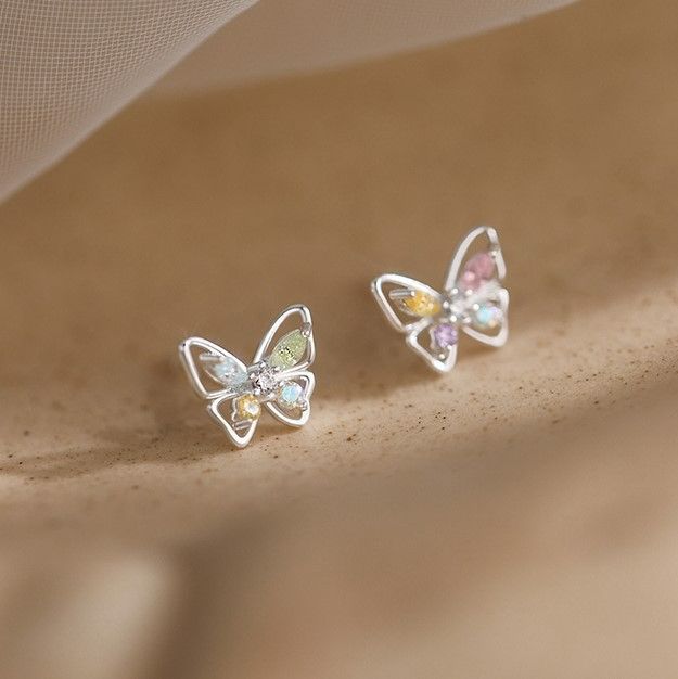 S999 pure silver butterfly earrings, women's summer temperament zircon earrings, high-end and niche design silver ear jewelry wholesale platinum blonde pure silver