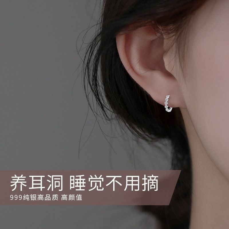 Love Zircon Earrings Female S999 Foot Silver Earrings, niche design, fashionable earring temperament, Instagram style versatile earrings platinum blonde pure silver