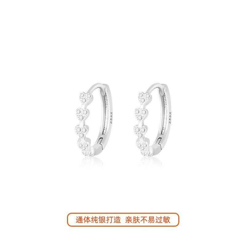 Love Zircon Earrings Female S999 Foot Silver Earrings, niche design, fashionable earring temperament, Instagram style versatile earrings platinum blonde pure silver
