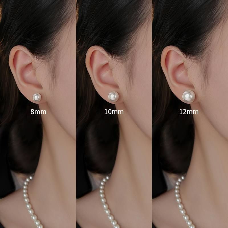S925 Pure Silver Fever Same Style Pearl Earrings Blogger Same Style 650 Color Colorful Retro Hong Kong Style Sexy Female Style_1 Pearl 8MM