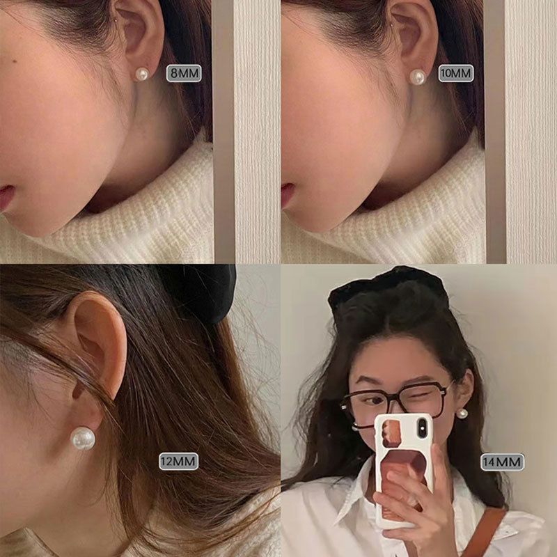 S925 Pure Silver Fever Same Style Pearl Earrings Blogger Same Style 650 Color Colorful Retro Hong Kong Style Sexy Female Style_1 Pearl 8MM