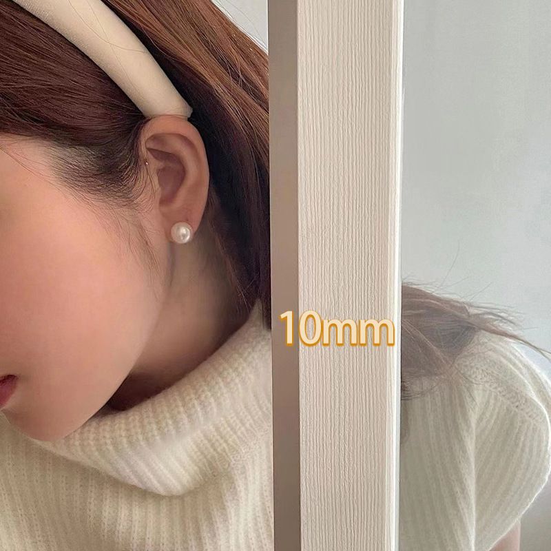 S925 Pure Silver Fever Same Style Pearl Earrings Blogger Same Style 650 Color Colorful Retro Hong Kong Style Sexy Female Style_1 Pearl 8MM