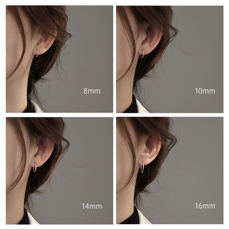 S925 pure silver earrings simple smooth silver ear buckle size ear ring silver ear decoration ear buckle men's and women's universal ear accessories Style_1 12MM