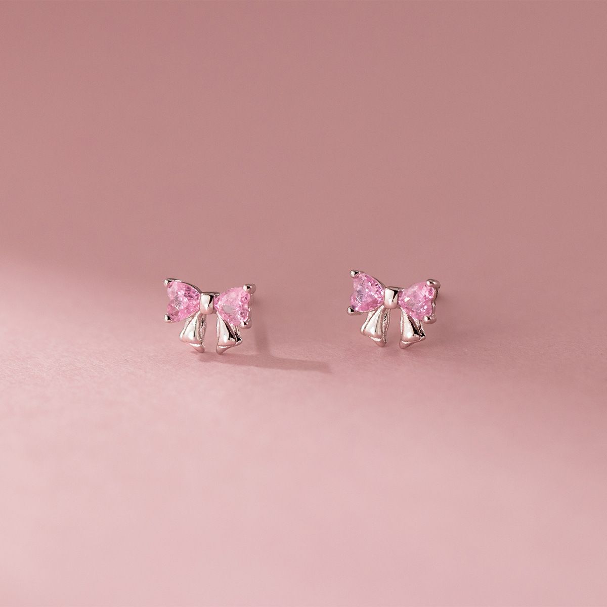 S999 pure silver bow earrings for girls, small and delicate zircon earrings, light luxury, high-end feeling, foot silver ear jewelry wholesale Style_1 pure silver