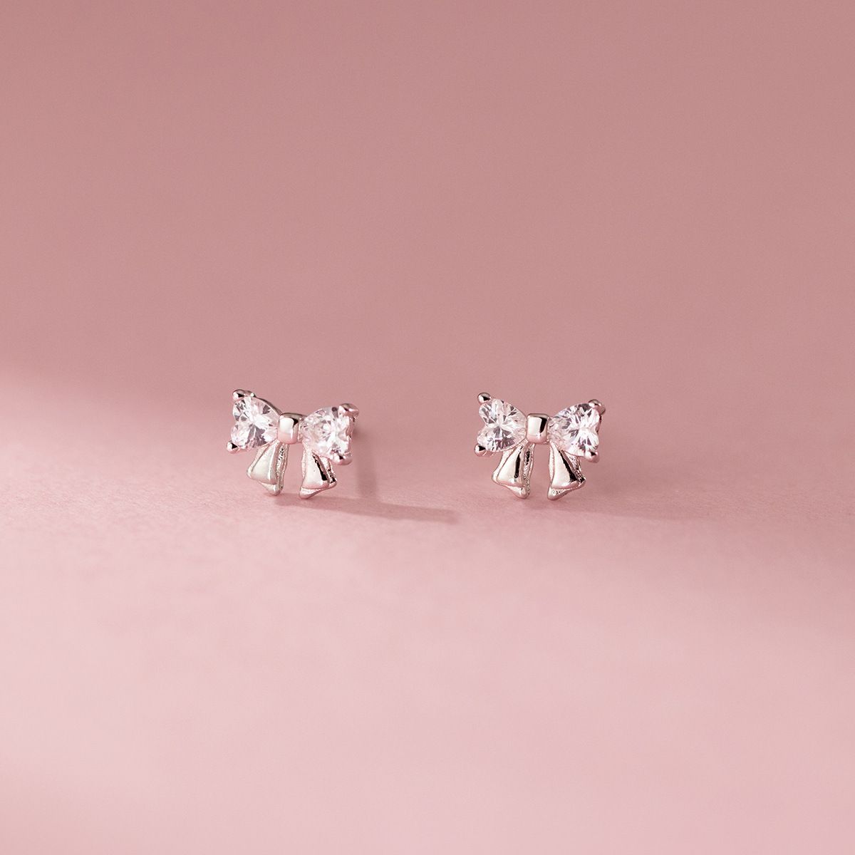 S999 pure silver bow earrings for girls, small and delicate zircon earrings, light luxury, high-end feeling, foot silver ear jewelry wholesale Style_1 pure silver
