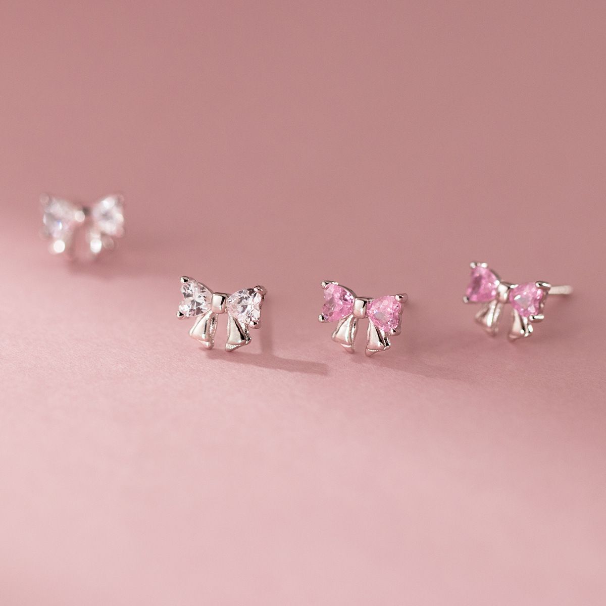 S999 pure silver bow earrings for girls, small and delicate zircon earrings, light luxury, high-end feeling, foot silver ear jewelry wholesale Style_1 pure silver