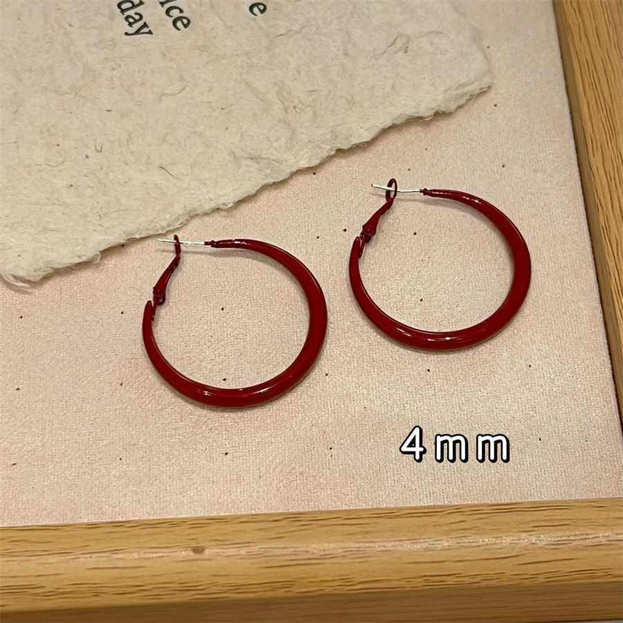 2*PC Hong Kong style Ankola wine red highlighted white earrings, retro earrings for women, fashionable and exaggerated large earrings, earrings 4CM circular AS PICTURE