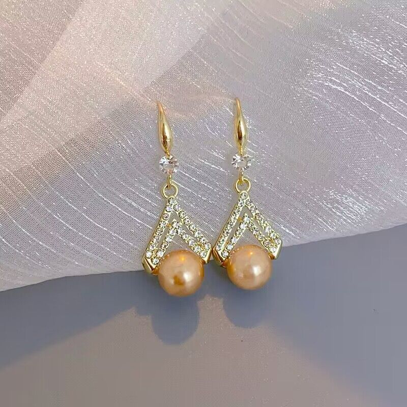 2*PC Korean champagne pearl minimalist niche design 2025 new trendy high-end ear hook earrings image AS PICTURE