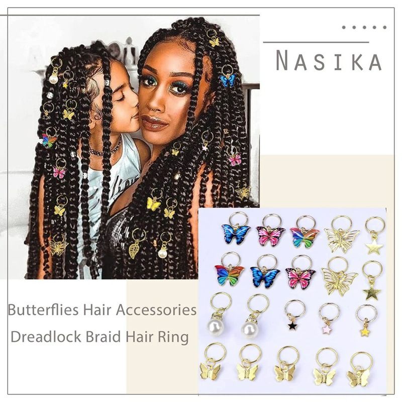 20 Pieces Golden Butterfly Crystal Long Hair Lock Color Pendant Pearl Hair Ornament Star Woven Clip Cuff European and American Style 20pcs Size