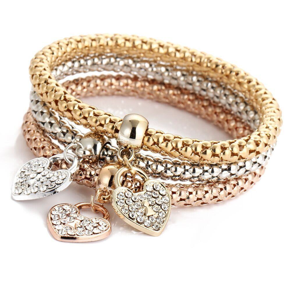 BJ012 Han Zhishang Ailex Tricolor suit Stretch Popcorn Corn Chain Diamond Butterfly Pendant Bracelet for Women Key lock One Size