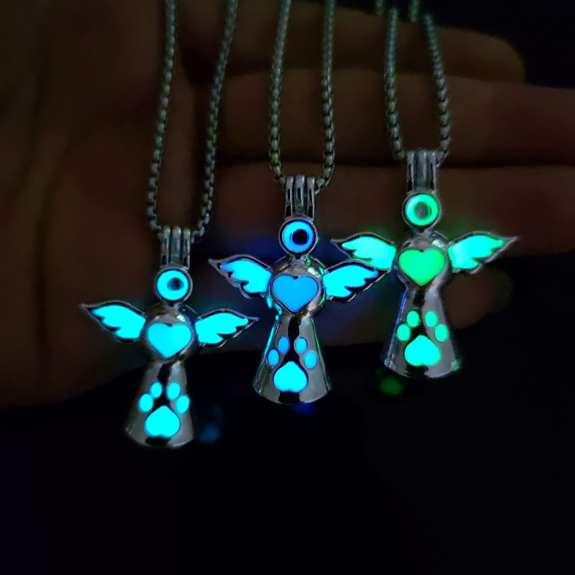 Angel baby guardian halo wings pendant glowing necklace, personalized and simple, ideal birthday gift for children blue ONE SIZE FITS ALL