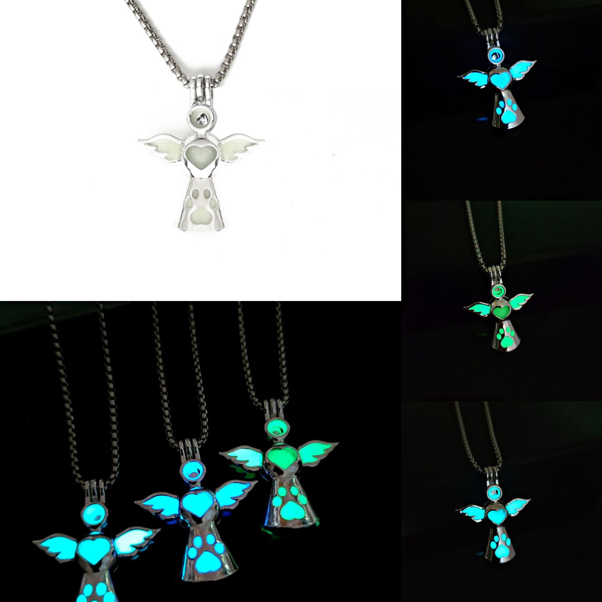 Angel baby guardian halo wings pendant glowing necklace, personalized and simple, ideal birthday gift for children blue ONE SIZE FITS ALL