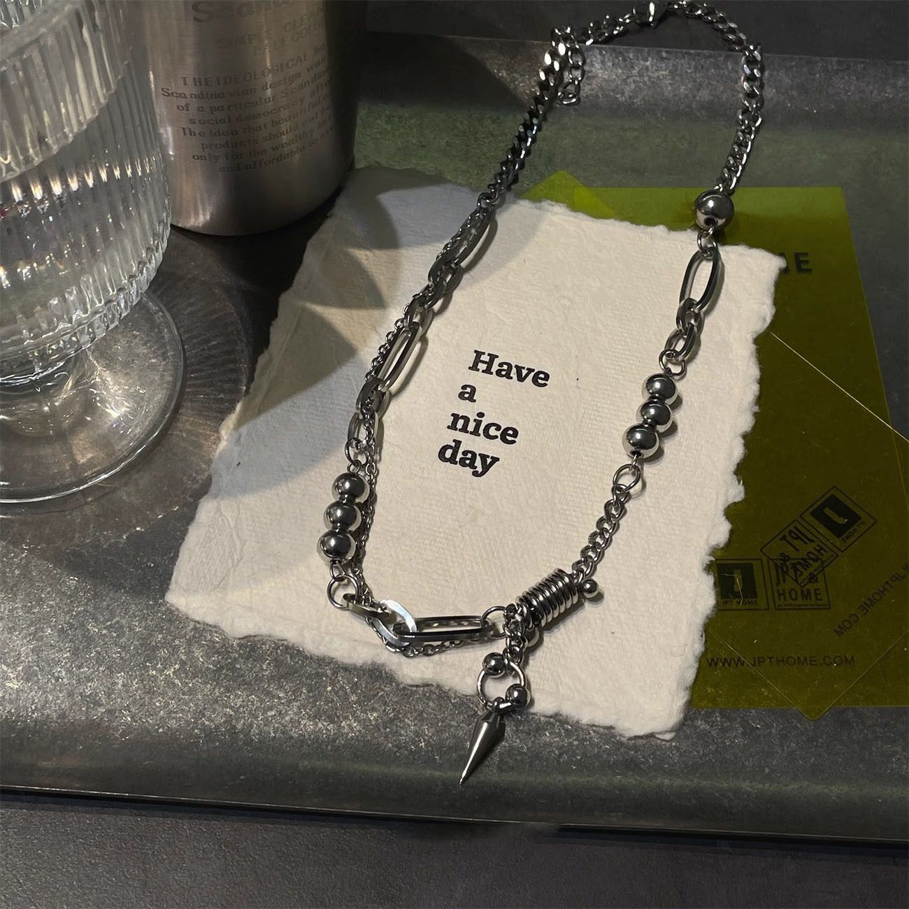 Titanium steel necklace for men, hip-hop style collar chain for women, unique design, does not fade, rivet splicing, suitable as a sweater chain silver ONE SIZE FITS ALL