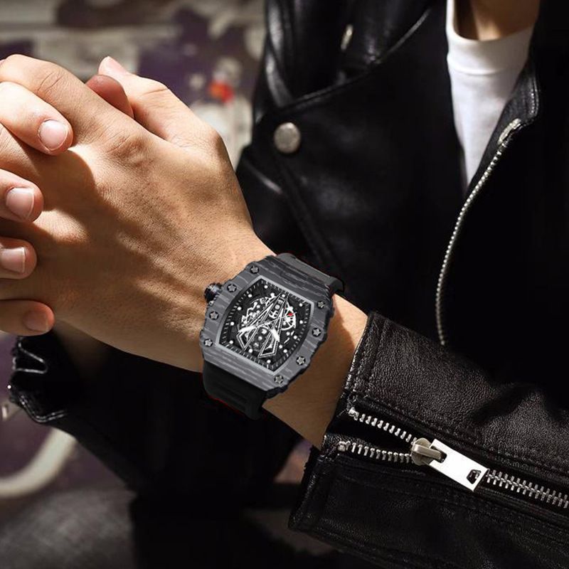 Woke New Richard Men's Gift Barrel Casual Youth High-end Fashion Handsome Trendy Watch Black Picture