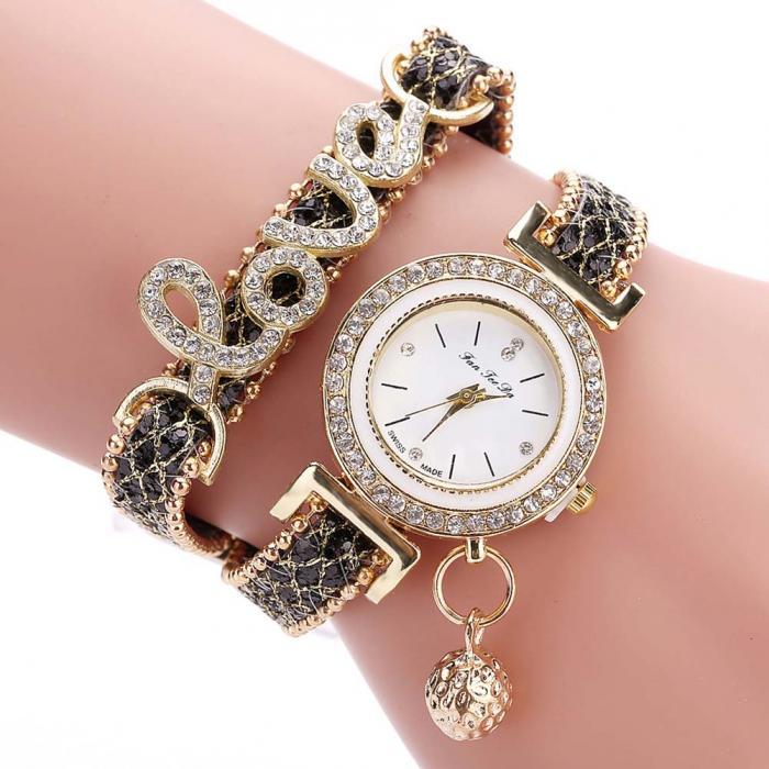 Women's Fashion Pendant Watch Korean Style Casual Quartz with Dial Foreign Trade Letter Love Style Wrist Watch Black dial diameter 25mm