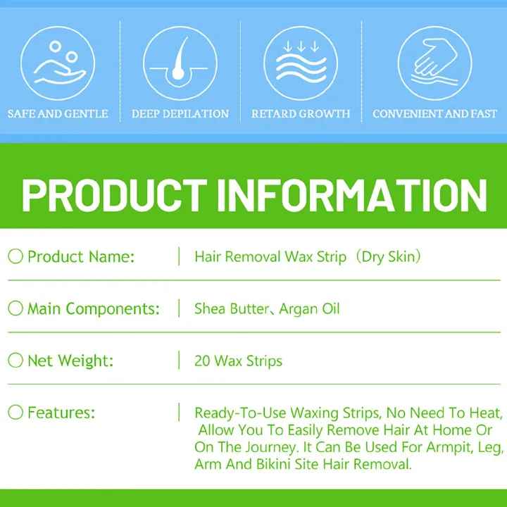 Disaar Hair Removal Wax Strip Ready To Use At Home Armpit Leg Arm Bikini Area Natural Plant Extract Soothing Soft Skin 20PCS (Dry Skin (Argan Oil + Shea Butter))