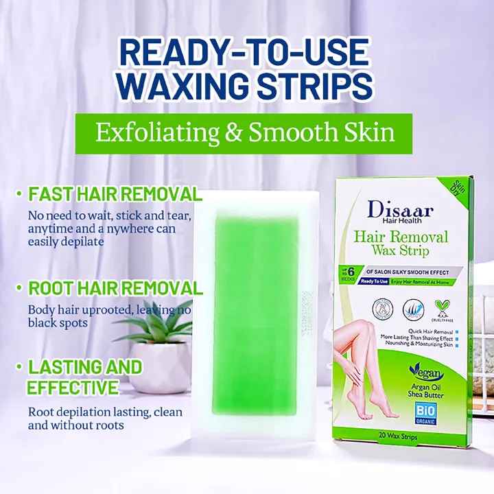 Disaar Hair Removal Wax Strip Ready To Use At Home Armpit Leg Arm Bikini Area Natural Plant Extract Soothing Soft Skin 20PCS (Dry Skin (Argan Oil + Shea Butter))