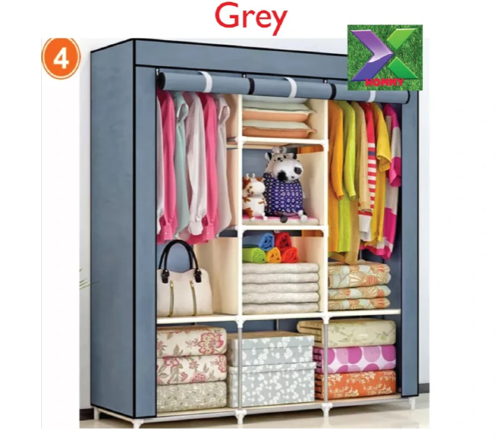 3 Columns mettalic wardrobe large Assemble Closets Portable Home Storage Metallic Portable Cloth Wardrobe for Hanging Clothes with 2 Hanging Rods mettalic wadrob