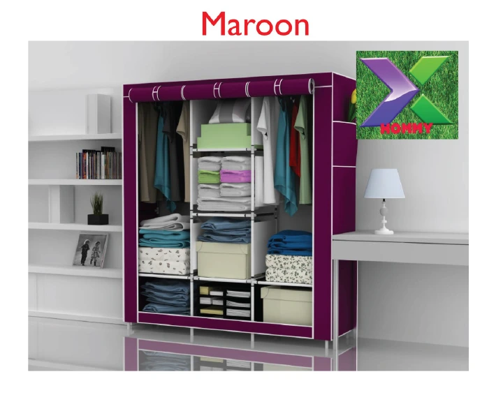3 Columns mettalic wardrobe large Assemble Closets Portable Home Storage Metallic Portable Cloth Wardrobe for Hanging Clothes with 2 Hanging Rods mettalic wadrob