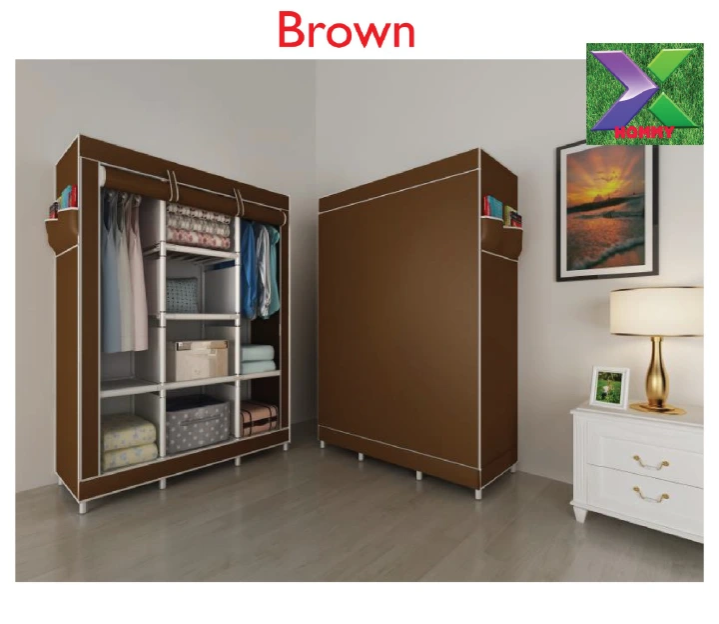 3 Columns mettalic wardrobe large Assemble Closets Portable Home Storage Metallic Portable Cloth Wardrobe for Hanging Clothes with 2 Hanging Rods mettalic wadrob