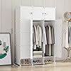 White Wardrobe Closet Insertion System Rack System 12 Cube Storage System Shoe Cabinet Wardrobe with Door (Black)