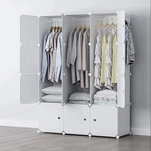 White Wardrobe Closet Insertion System Rack System 12 Cube Storage System Shoe Cabinet Wardrobe with Door (Black)