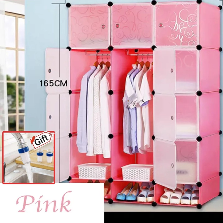 Wardrobe Closet Insertion System Rack System 12 Cube Storage System Shoe Cabinet Wardrobe with Door (Black)