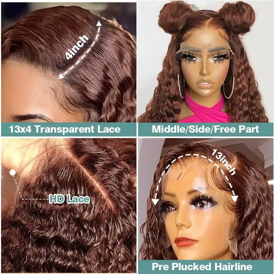 13x6 Human wig Chocolate Brown Colored Lace Front Human Hair Wigs For Women Bone Straight Transparent 360 Full Lace Frontal Wig