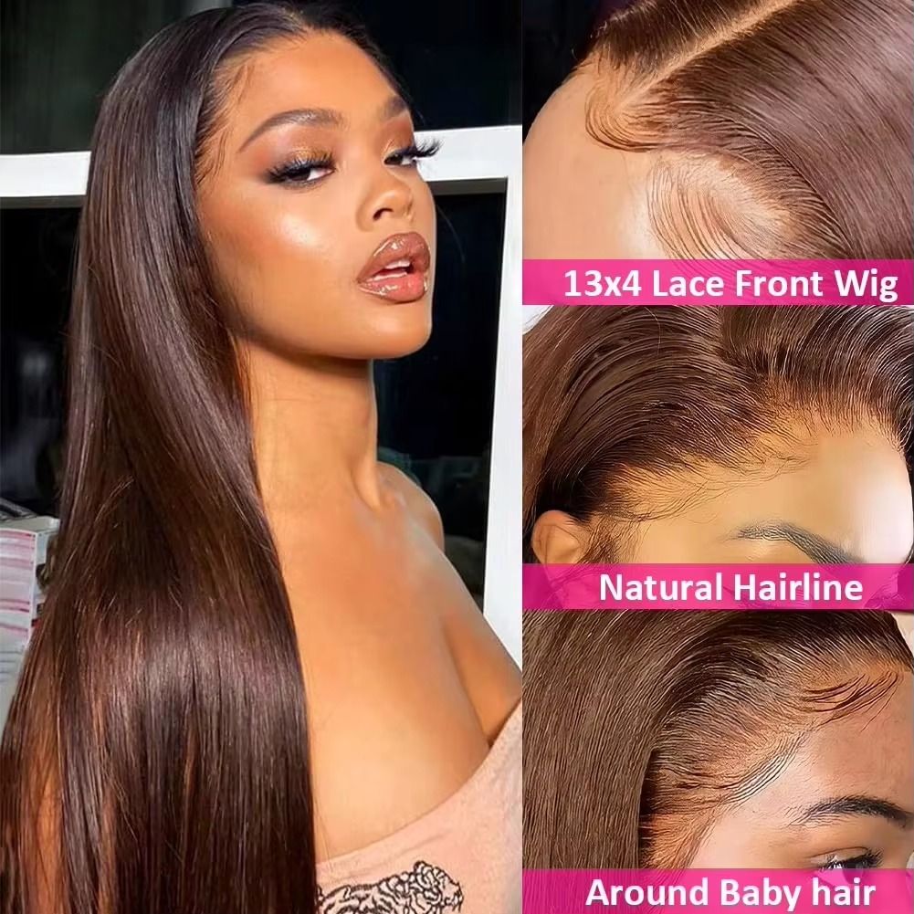 13x6 Human wig Chocolate Brown Colored Lace Front Human Hair Wigs For Women Bone Straight Transparent 360 Full Lace Frontal Wig