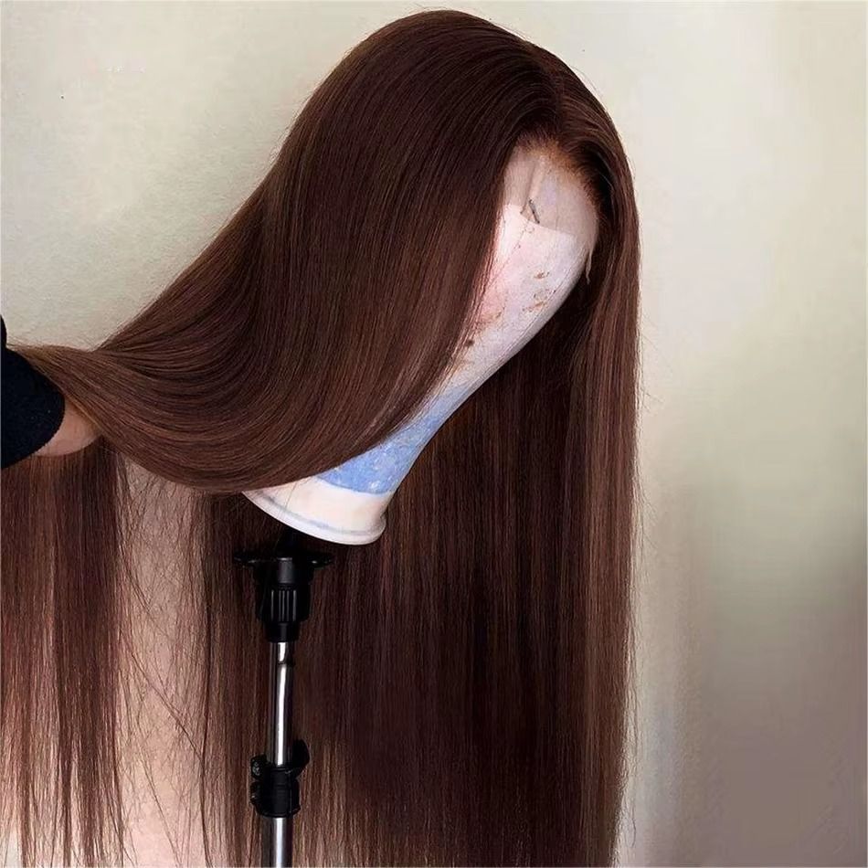 13x6 Human wig Chocolate Brown Colored Lace Front Human Hair Wigs For Women Bone Straight Transparent 360 Full Lace Frontal Wig