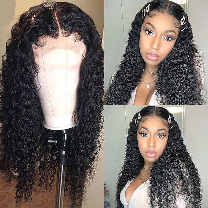 Water Wave Lace Front Wigs Human Hair Wigs for Women 26 Inch 13x4 HD Lace Frontal Wigs semi Human Hair Pre Plucked 180% Density Wet and Wavy Curly Lace Front Wigs Natural Color