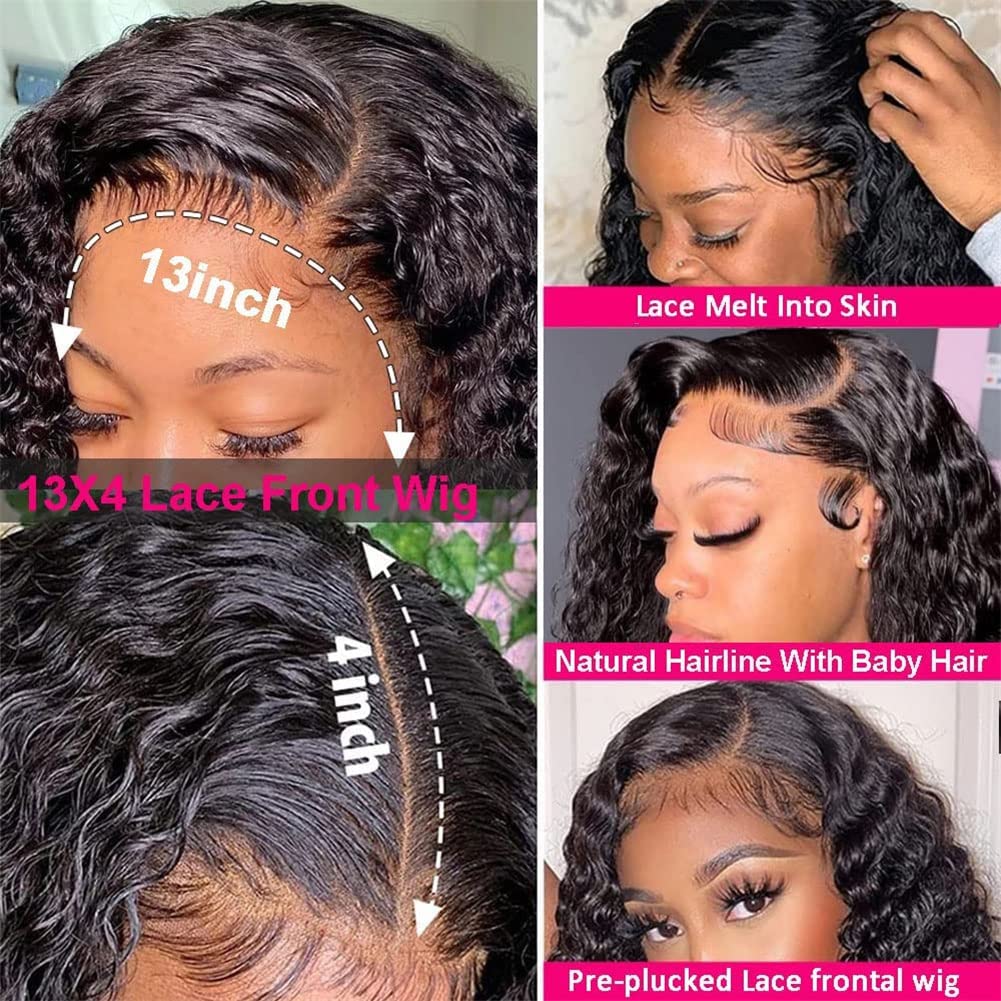 Water Wave Lace Front Wigs Human Hair Wigs for Women 26 Inch 13x4 HD Lace Frontal Wigs semi Human Hair Pre Plucked 180% Density Wet and Wavy Curly Lace Front Wigs Natural Color