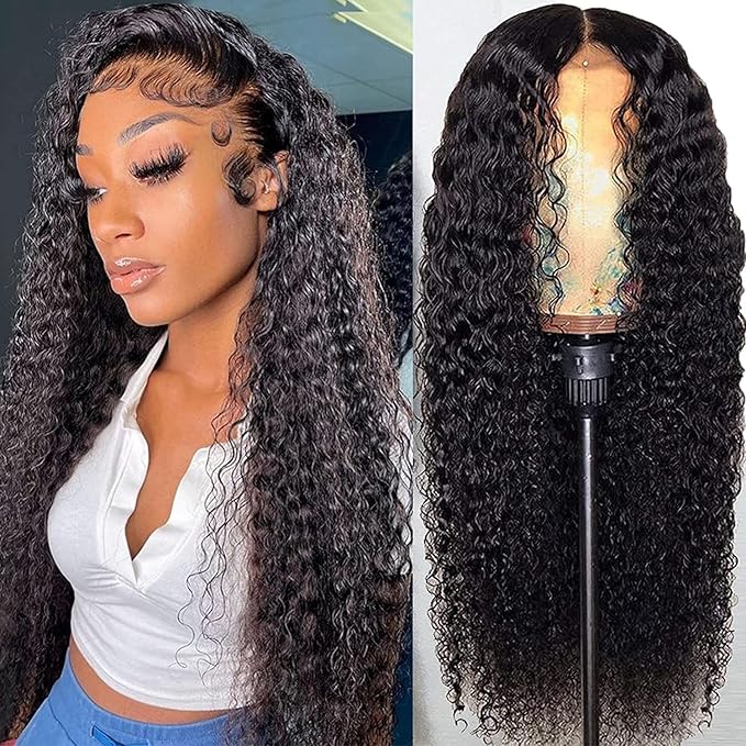 Water Wave Lace Front Wigs Human Hair Wigs for Women 26 Inch 13x4 HD Lace Frontal Wigs semi Human Hair Pre Plucked 180% Density Wet and Wavy Curly Lace Front Wigs Natural Color