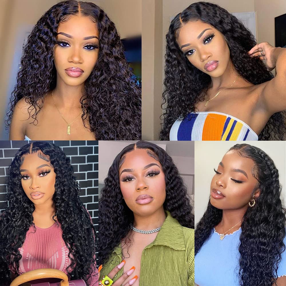 Water Wave Lace Front Wigs Human Hair Wigs for Women 26 Inch 13x4 HD Lace Frontal Wigs semi Human Hair Pre Plucked 180% Density Wet and Wavy Curly Lace Front Wigs Natural Color