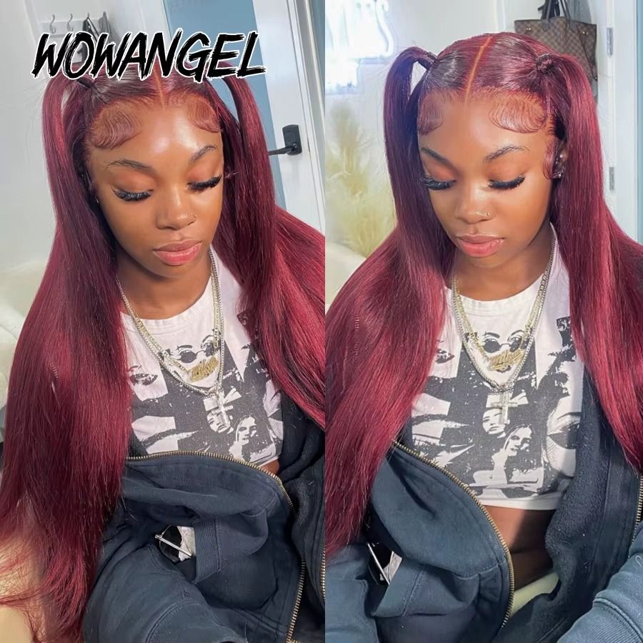 13x6 HD Lace Front Wigs Pre Plucked 250% 99J Silky Straight Burgundy Wigs Invisible HD Lace Front Human Hair Wigs for Women