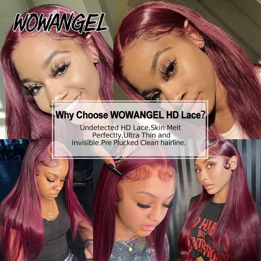 13x6 HD Lace Front Wigs Pre Plucked 250% 99J Silky Straight Burgundy Wigs Invisible HD Lace Front Human Hair Wigs for Women