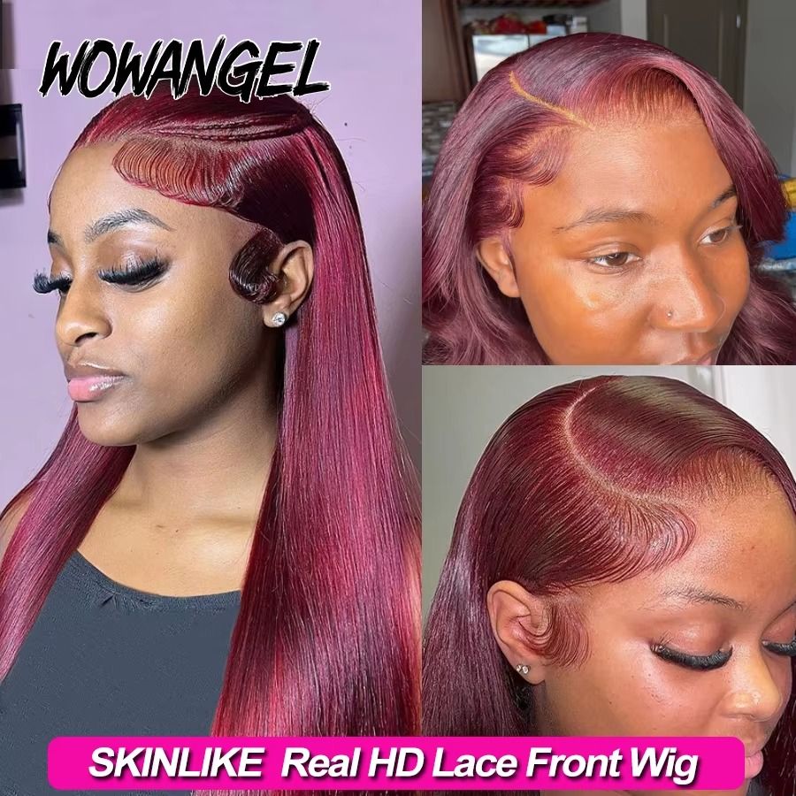 13x6 HD Lace Front Wigs Pre Plucked 250% 99J Silky Straight Burgundy Wigs Invisible HD Lace Front Human Hair Wigs for Women