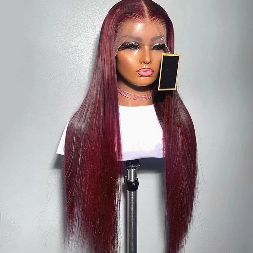 13x6 HD Lace Front Wigs Pre Plucked 250% 99J Silky Straight Burgundy Wigs Invisible HD Lace Front Human Hair Wigs for Women