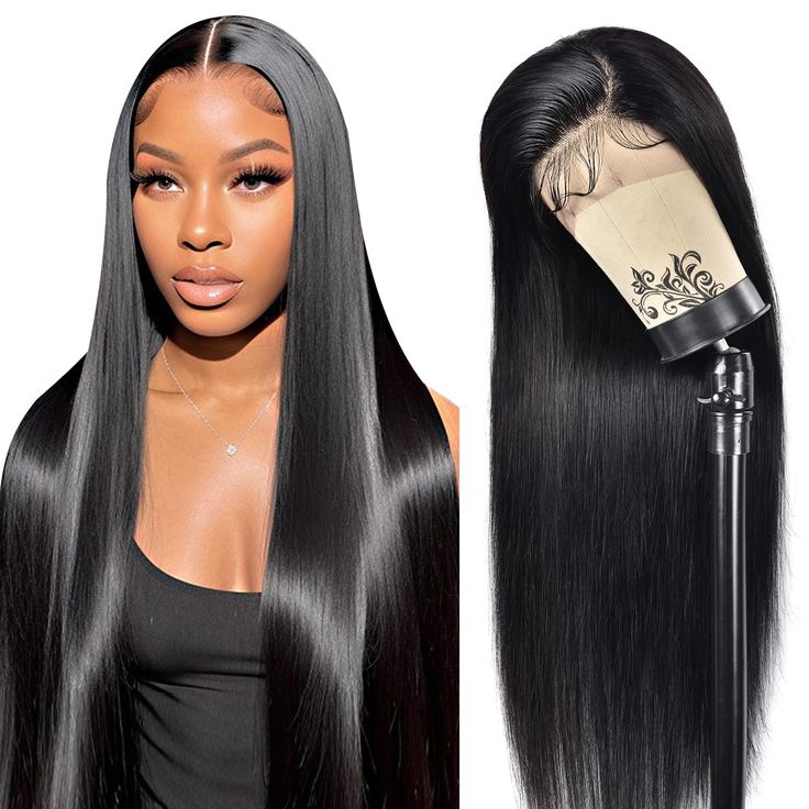 Straight Lace Front Wigs Human Hair 13x4 HD Lace Frontal Wigs Human Hair Transparent Glueless Wigs Human Hair Pre Plucked Lace Front Wig Wiht Baby Hair #1 Color Human Hair Wigs for Black Women 22 Inch