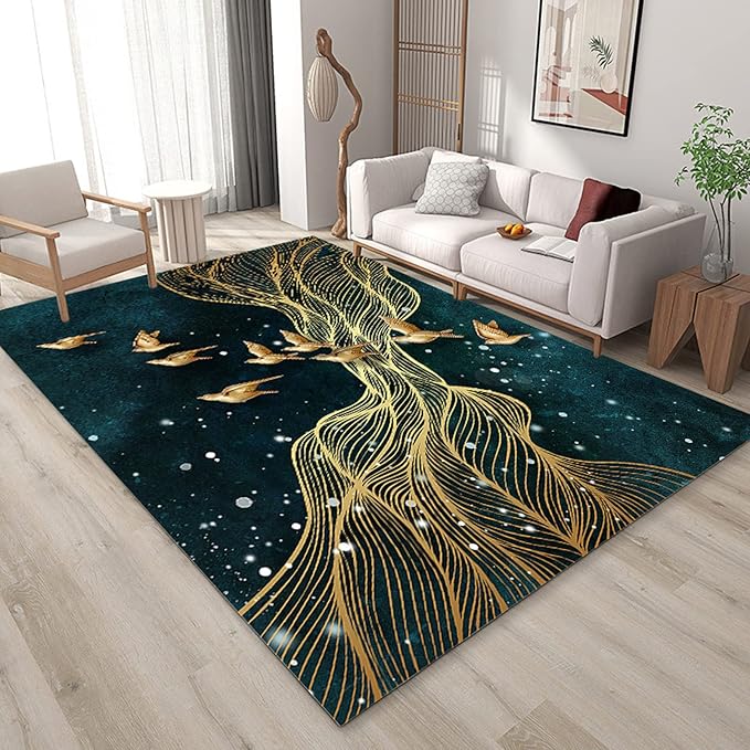 7 by 10 Extra Large Rugs For Living Room Living Room Carpet Living Room Yellow Carpet Feather Abstract Pattern Carpet Bedroom Durable 100X160Cm Outdoor Rugs