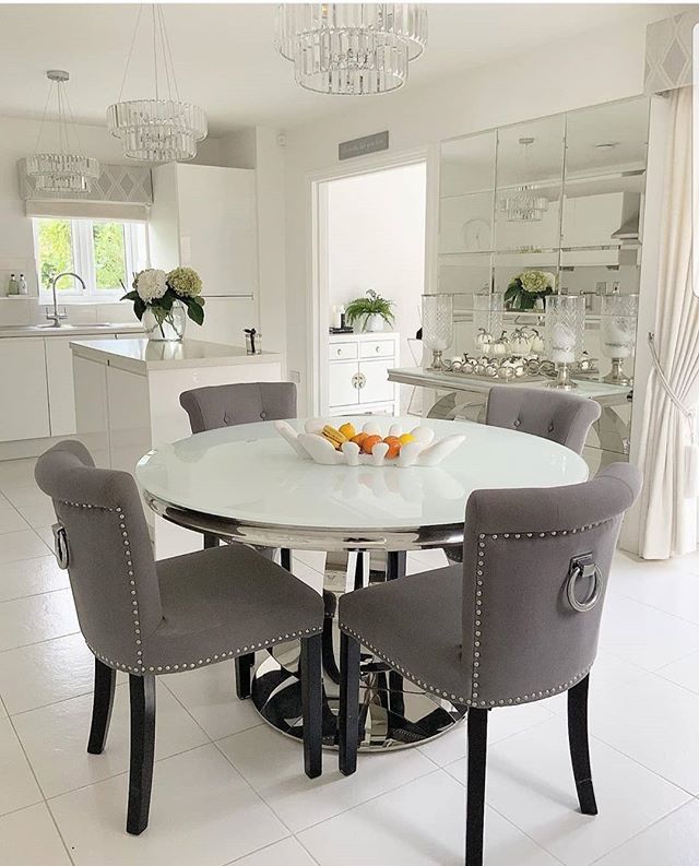 Round Marble Dining Table With 4 Knocker Back Chairs Set - 130cm Heavy