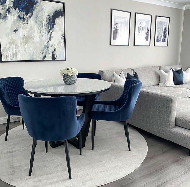 Round Marble Dining Table With 4 Knocker Back Chairs Set - 130cm Heavy