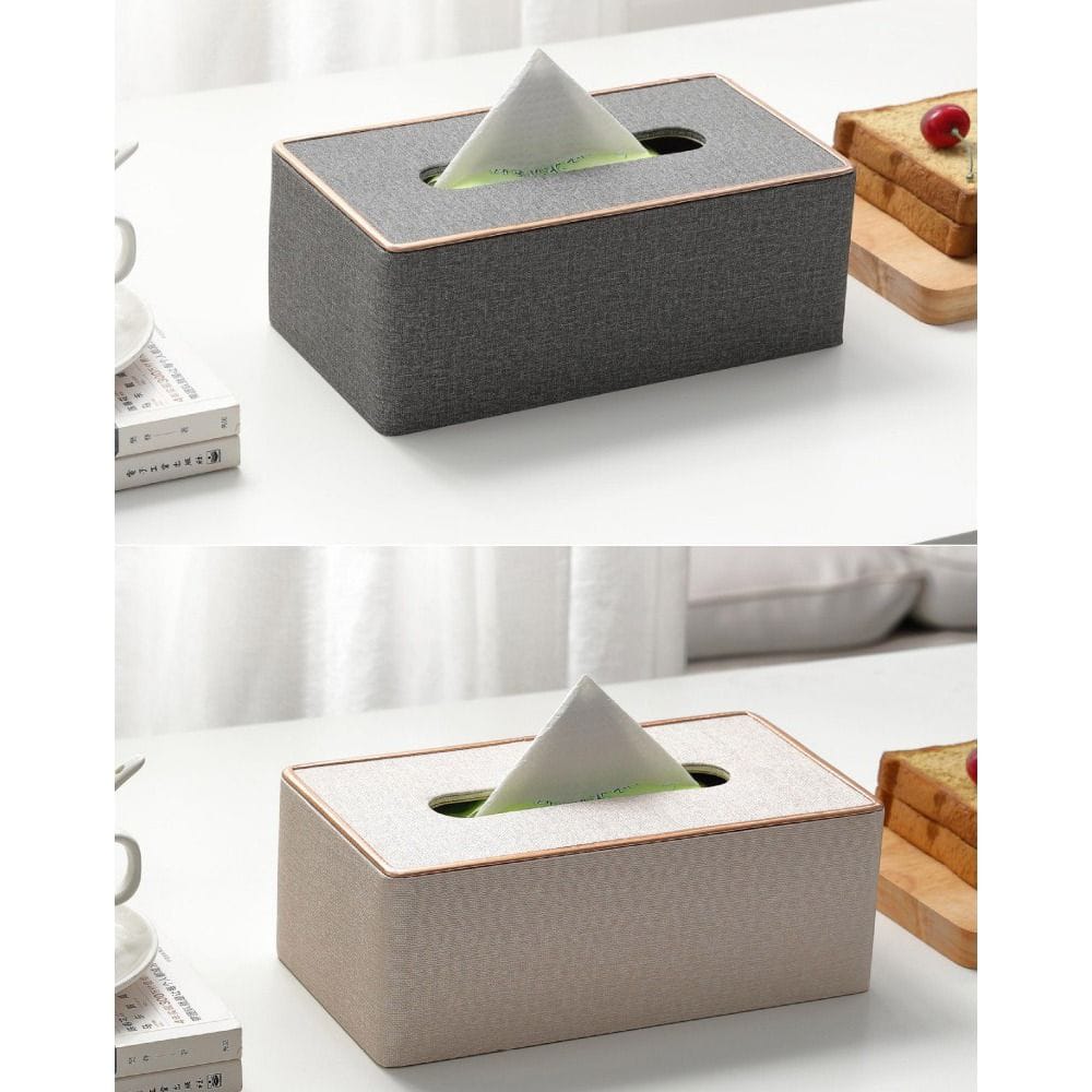 🪄🥢Light Luxury Nordic Creative Leather Tissue Box with Gold Accents – Elegant Grey Tissue Holder for Home, Hotel & Restaurant Use🪄🤑Stylish Nordic design with a modern grey and gold color scheme fo