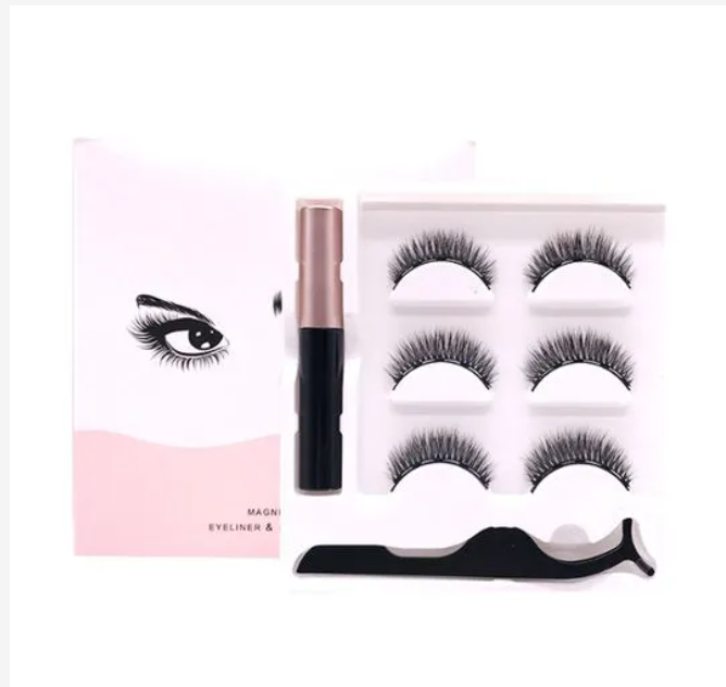 3 PAIRS REUSABLE MAGNETIC EYELASHES + MAGNETIC EYELINER+ EYELASH HOLDER