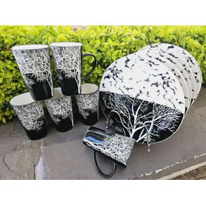 12 pc Ceramic Plate And Mug Set Tree Mugs 6pcs Plates 6pcs.Pack of 6 dinner set plates and mugs, made from durable ceramic material Color: