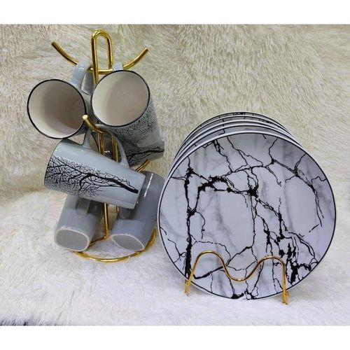 12 pc Ceramic Plate And Mug Set Tree Mugs 6pcs Plates 6pcs.Pack of 6 dinner set plates and mugs, made from durable ceramic material Color: